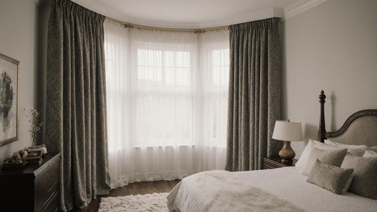 Finished room with perfectly hung double curtains and bright light.