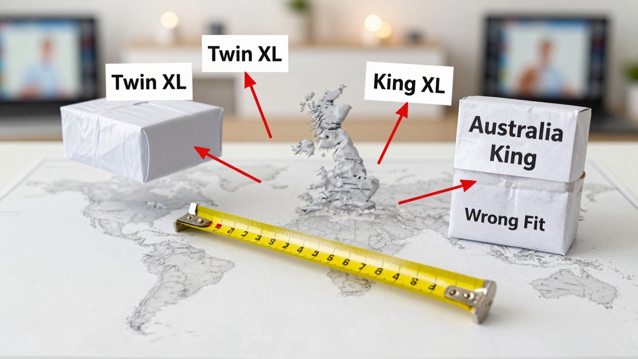 Global map with bedding labels and returned packages, centered on a tape measure.