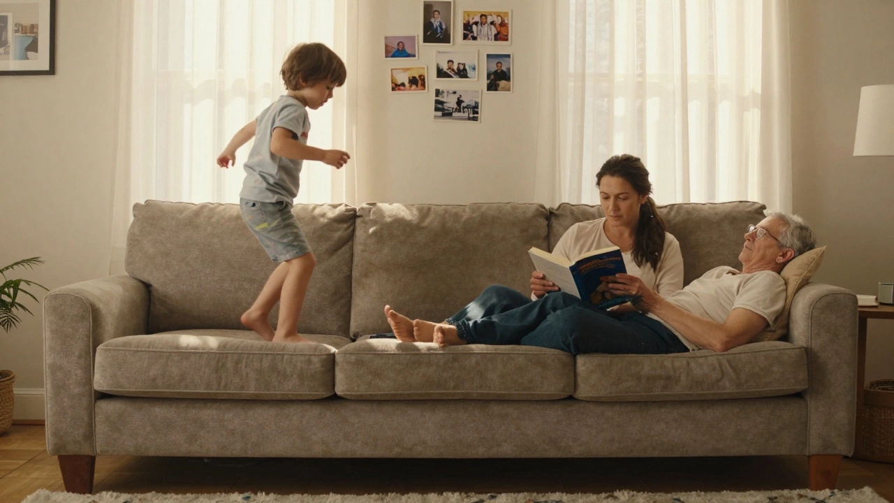 A family using a durable sofa over many years, with no signs of wear or sagging.