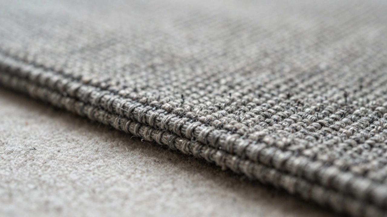 Close-up of textured rug backing gripping into carpet fibers.