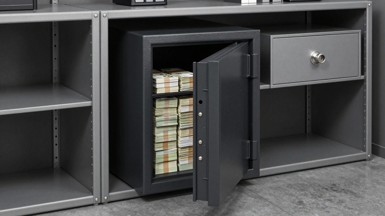 A professional fireproof safe and lockable shelving unit used for storing money
