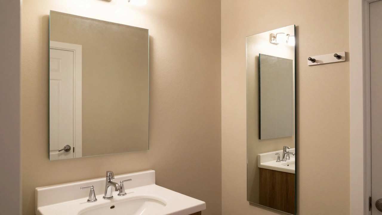 Bathroom vanity mirror and tall entryway mirror showing correct placement and scale