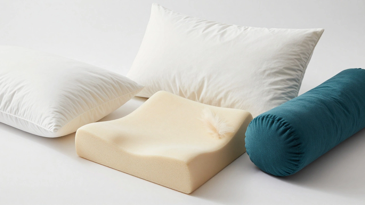 Close-up of down, memory foam, bolster, and Euro sham pillows