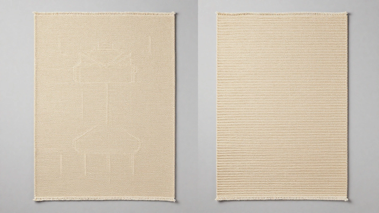 Comparison of flat-weave and machine-woven rug undersides