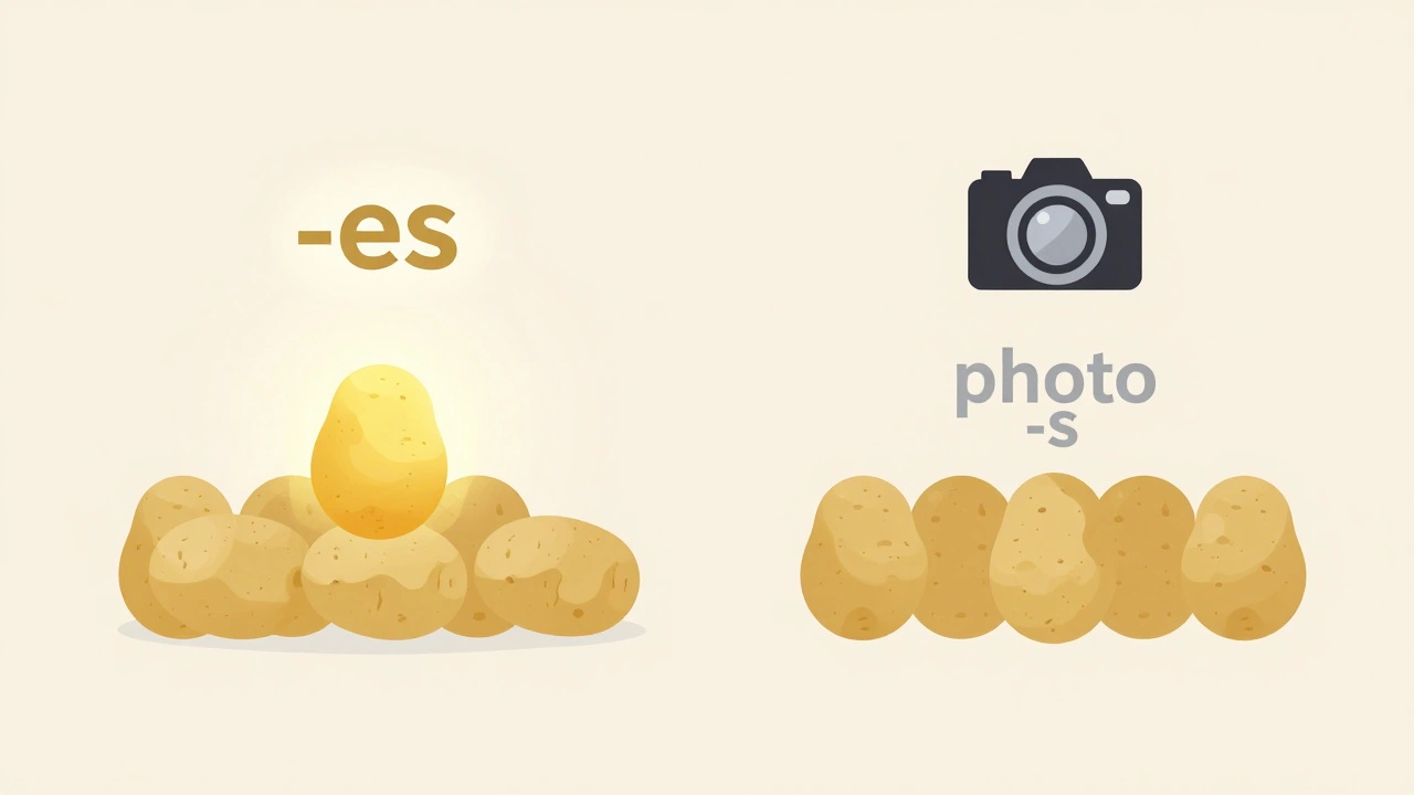 Illustration showing difference between -es and -s plural rules