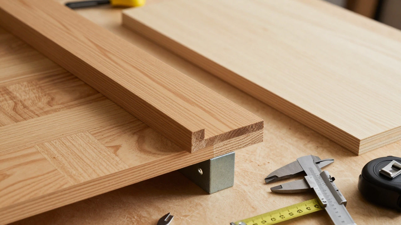 Wooden shelf reinforced with front lip and plywood alternative