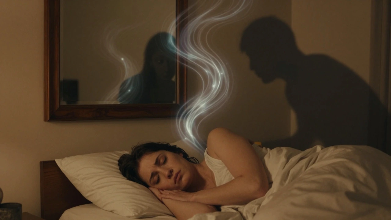 Artistic depiction of a person feeling watched by a mirror reflection