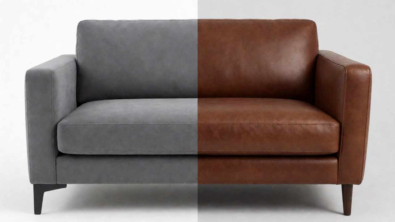Comparison of oil stain on microfiber and dye transfer on leather