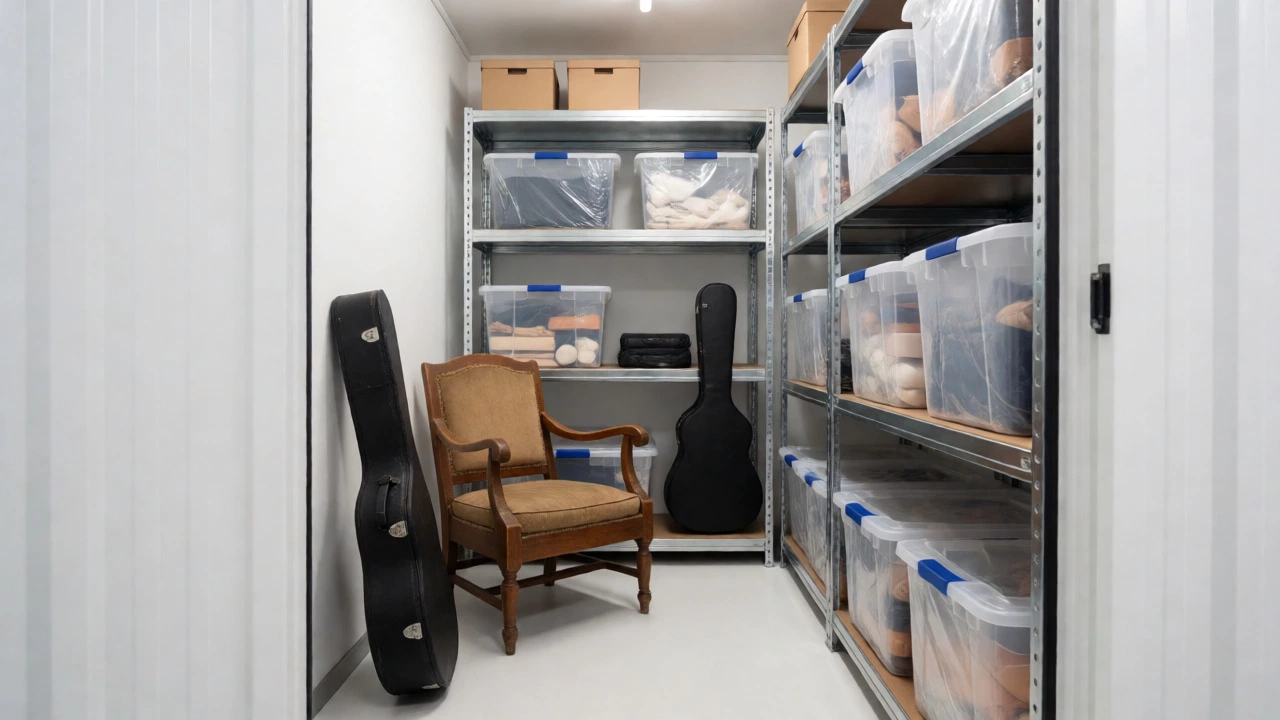 Organized contents inside a secure self-storage unit