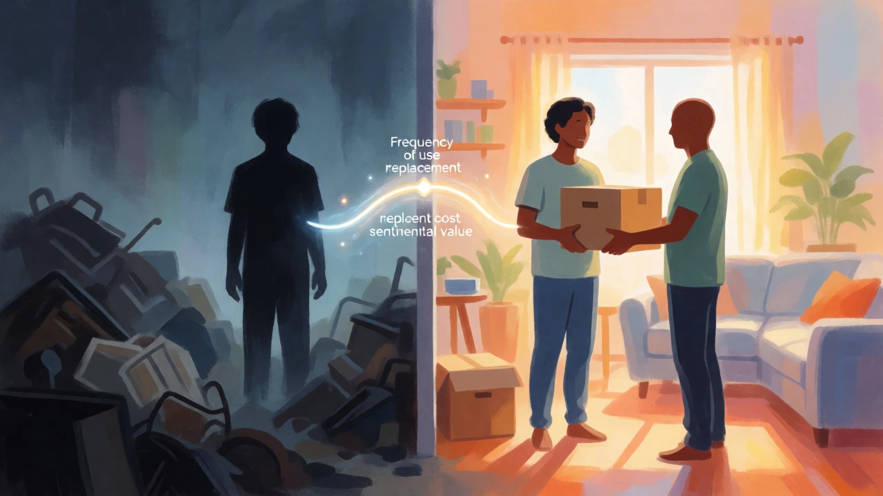 Split scene showing transition from cluttered chaos to organized minimalism.