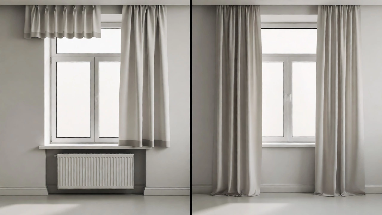 Comparison of short sill-length curtains versus floor-length drapes