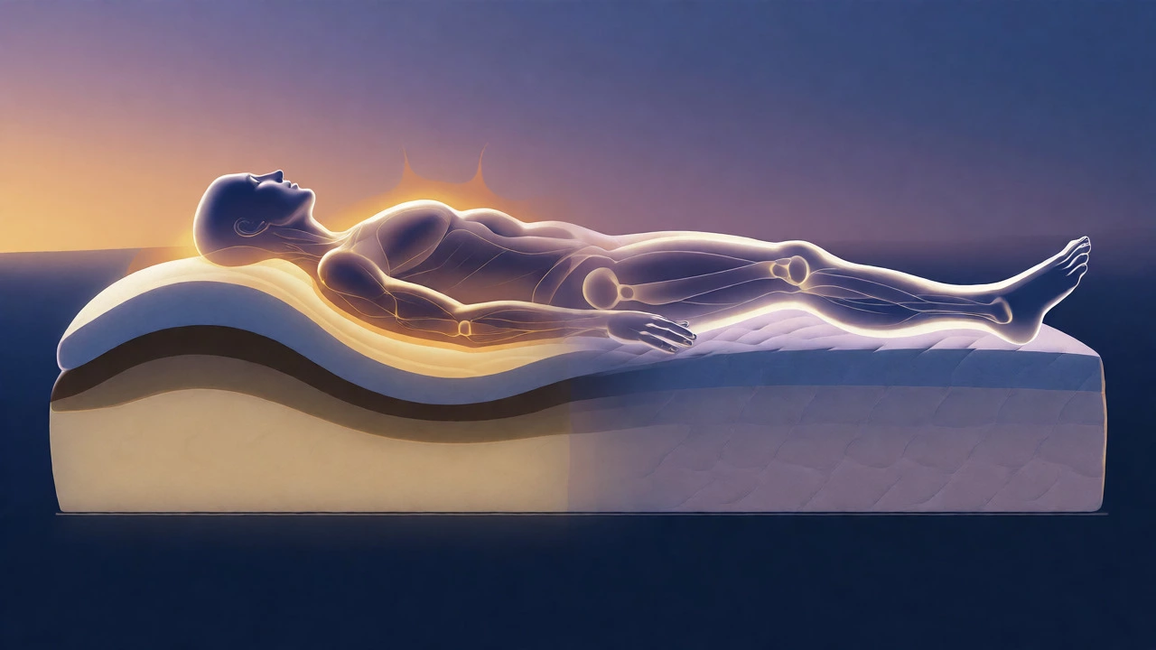 Conceptual illustration of mattress foam contouring and body alignment