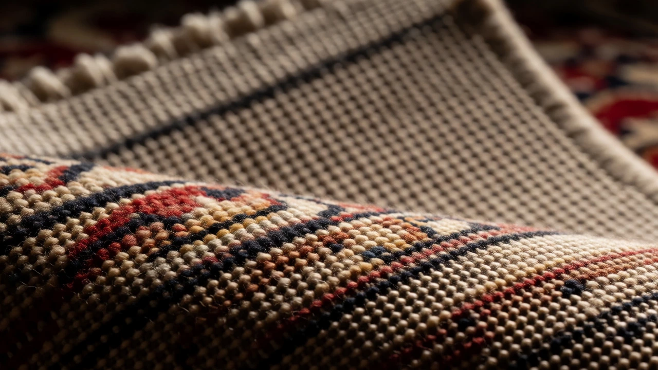 Macro view of hand-knotted wool knots versus machine-glued tufted rug backing