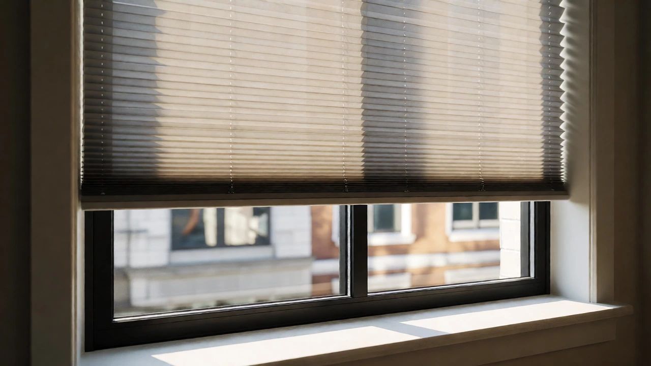 Top-down bottom-up blinds covering upper window for privacy